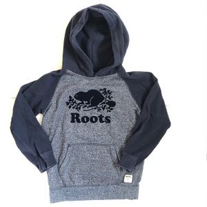 Roots kids youth size Large 9-10 years navy blue and grey hoodie with pocket
